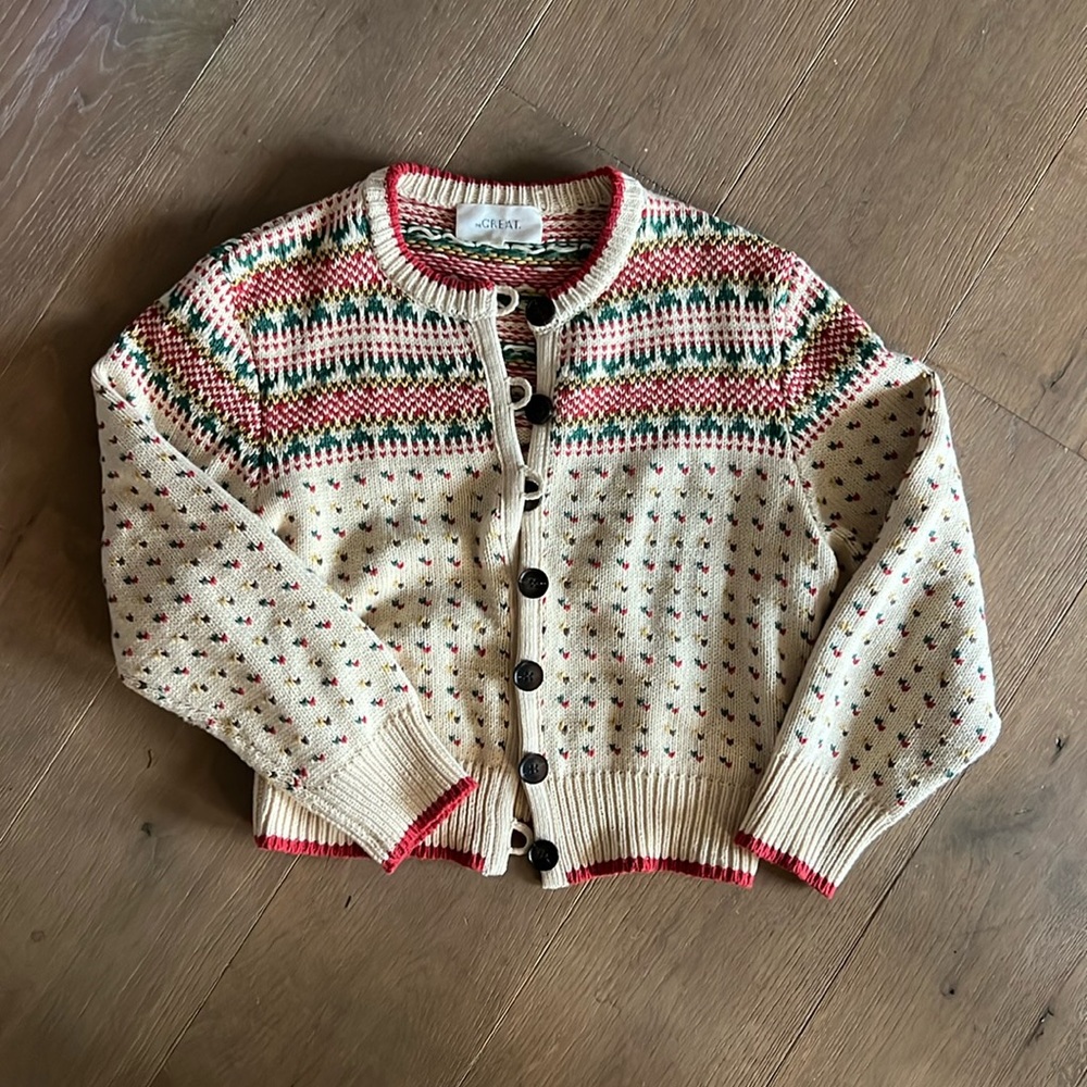 The Great Vintage Ornament Fair Isle sweater cardigan
